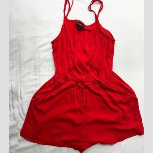 Express Red V Neck Romper With Pockets